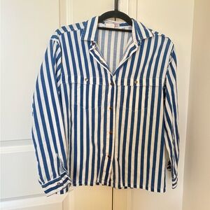 Vintage Blue and White Striped Button-Up Shirt